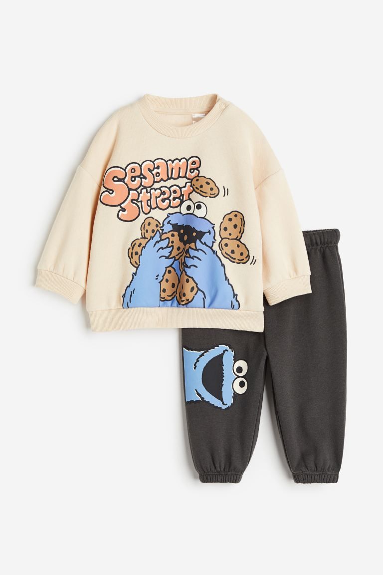 2-piece Sweatshirt Set - Light beige/Sesame Street - Kids | H&M US | H&M (US)