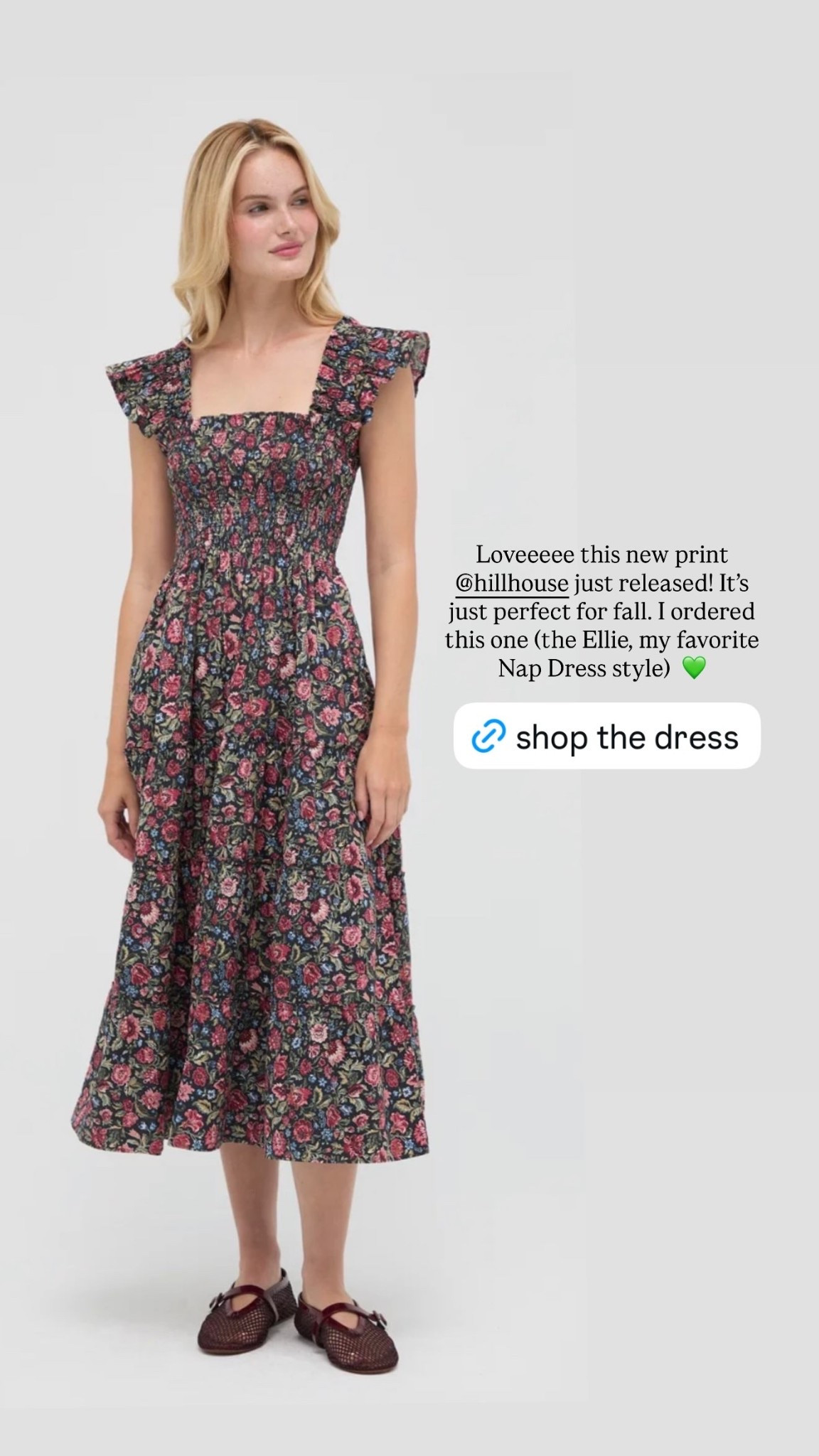 Loveeeee this new print @hillhouse just released! It’s just perfect for fall. I ordered this one (the Ellie, my favorite Nap Dress style) 💚