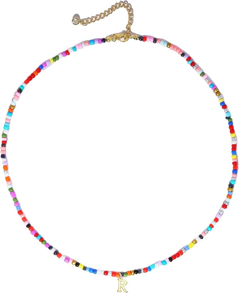 Colorful Initial Necklaces for Women, 14k Gold Plated Summer Initial Necklace Cute Beach Letter N... | Amazon (US)