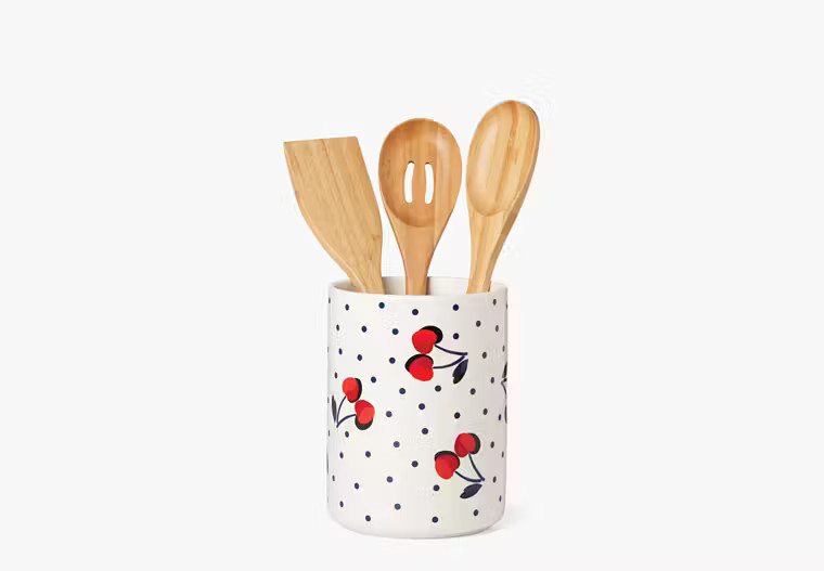 Vintage Cherry Dot Utensil Crock With Utensils | Kate Spade (US)