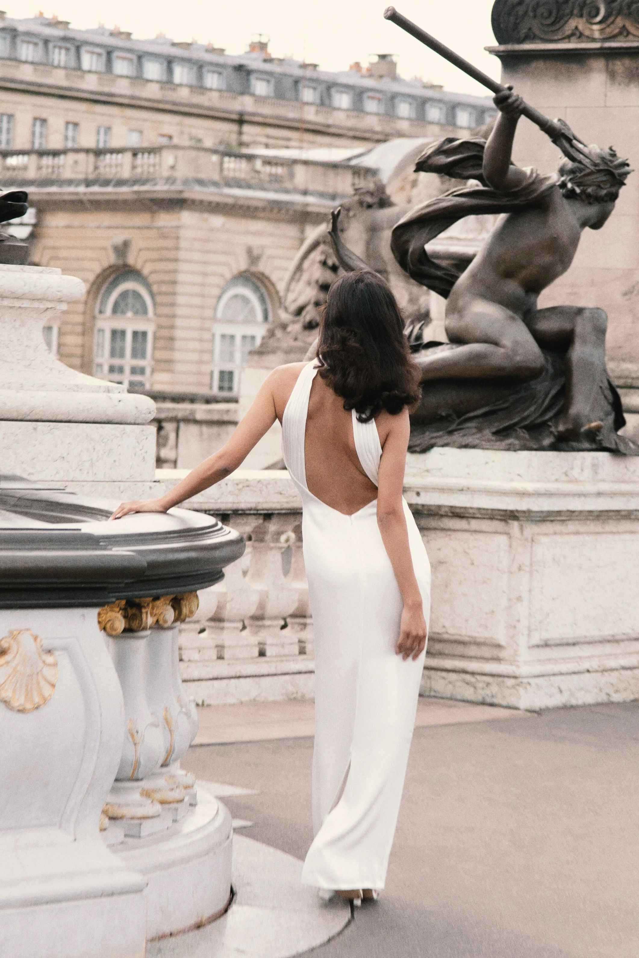 Claire Satin Drape Back Maxi Dress - White | MESHKI US