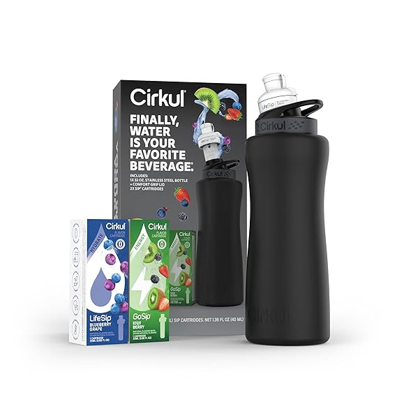 Cirkul 32oz. Matte Black Stainless Steel Water Bottle Starter Kit with Black Lid and 2 Flavor Car... | Amazon (US)
