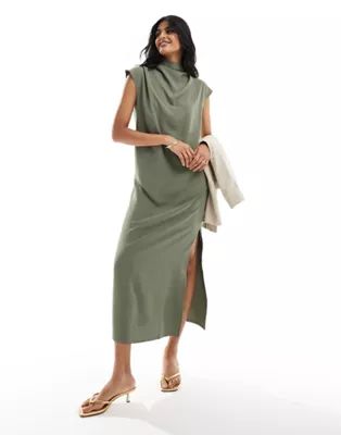 ASOS DESIGN high neck column maxi dress in khaki | ASOS | ASOS (Global)