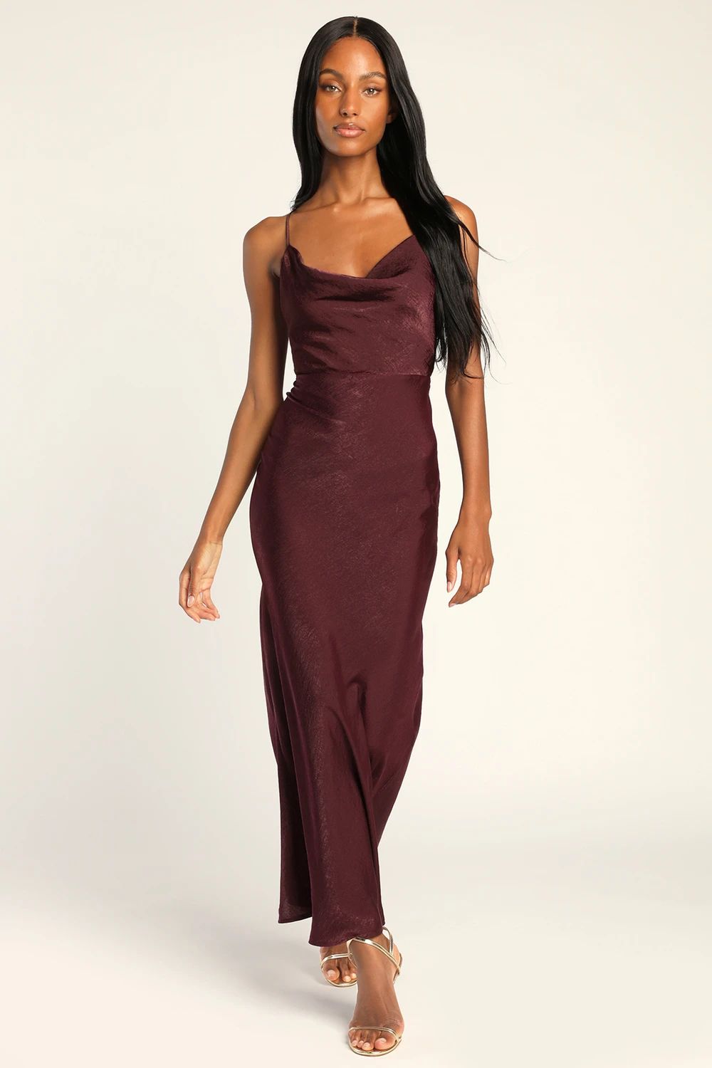 Exquisite Evening Plum Purple Satin Cowl Neck Maxi Dress | Lulus (US)