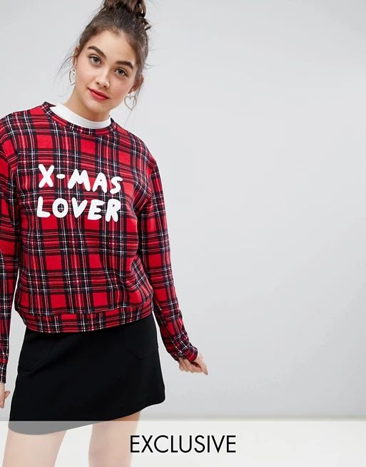 Monki xmas lover checked sweat in red | ASOS US