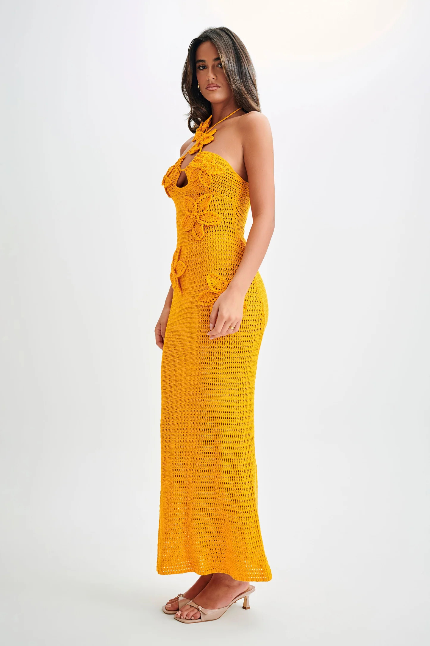 Kyla Floral Crochet Maxi Dress - Orange Sherbet | MESHKI US