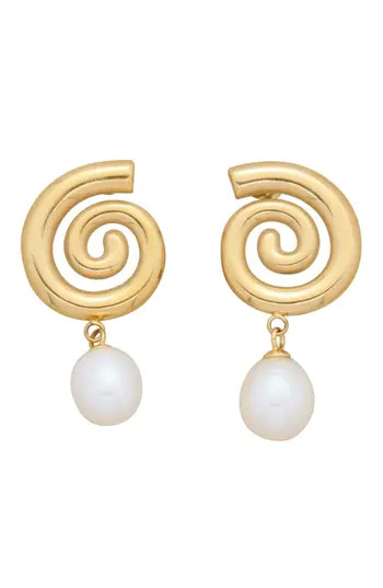 st. Moran Swirl Freshwater Pearl Drop Earrings in Gold at Nordstrom Rack | Nordstrom Rack