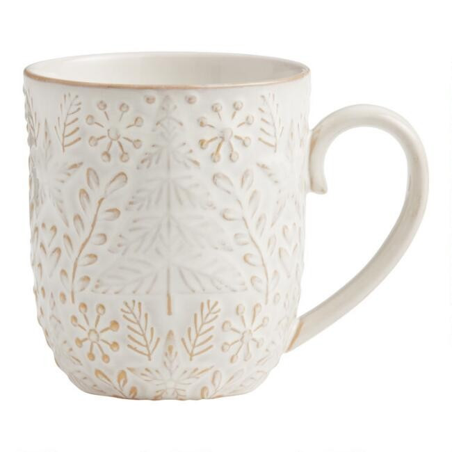 Cream Reactive Glaze Embossed Holiday Mug | World Market