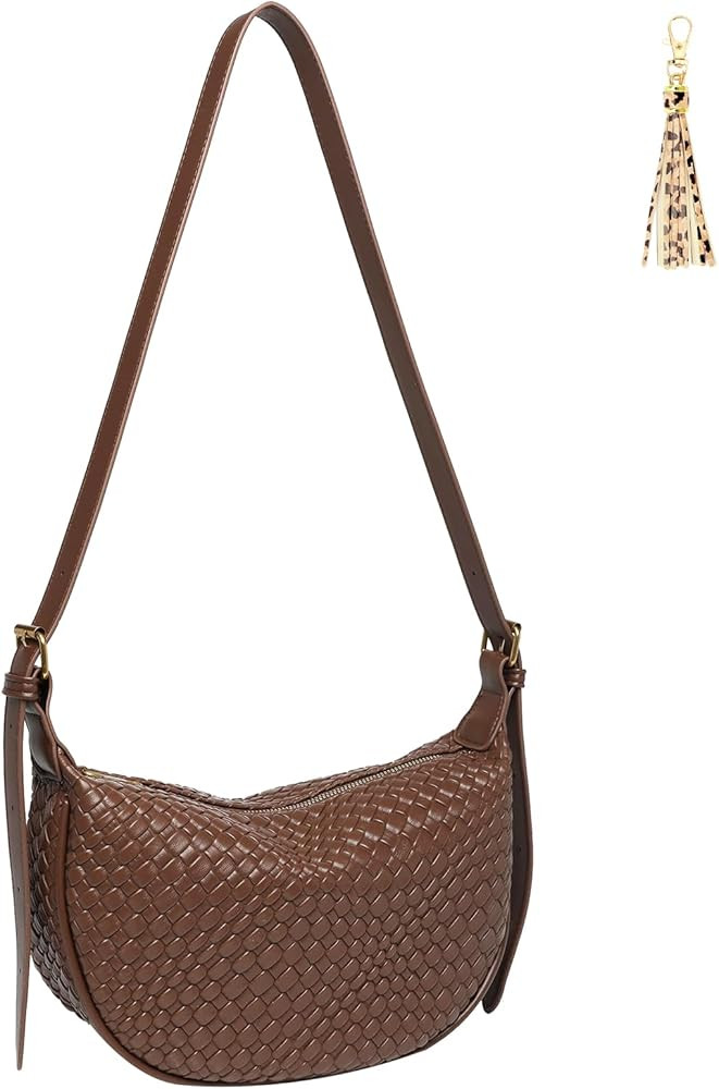 Crescent Crossbody Bags for Women Small Shoulder Bag Woven Hobo Handbag Trendy Vegan Leather Purs... | Amazon (US)