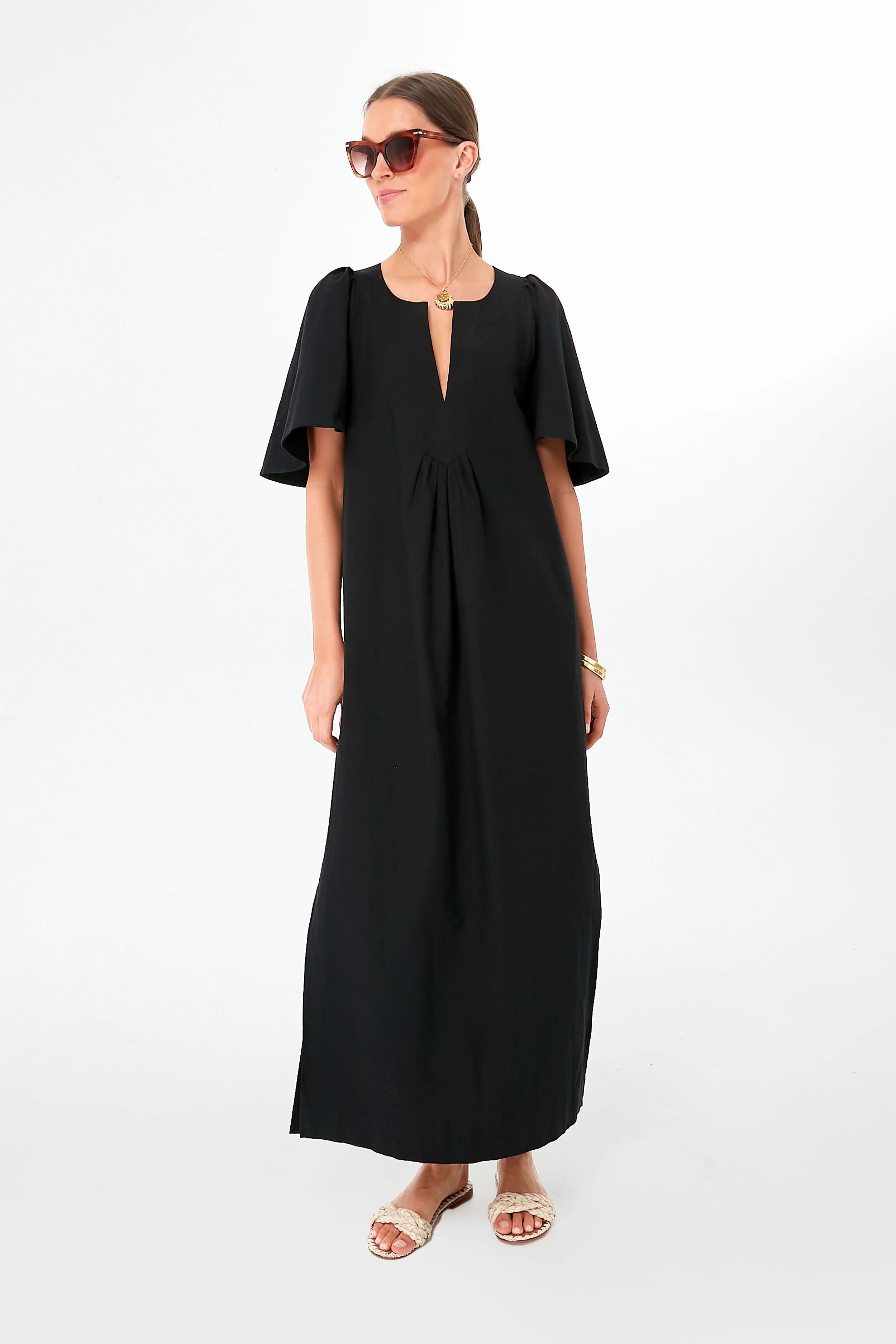 Black Finley Flutter Sleeve Maxi Dress | Tuckernuck (US)