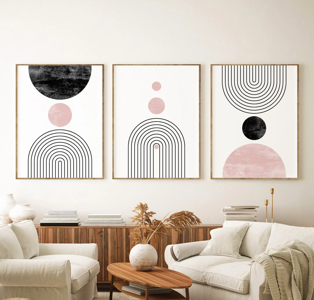 Mid Century Modern Wall Art Print Set of 3, Neutral Abstract Geometric Digital Download Prints, B... | Etsy (US)