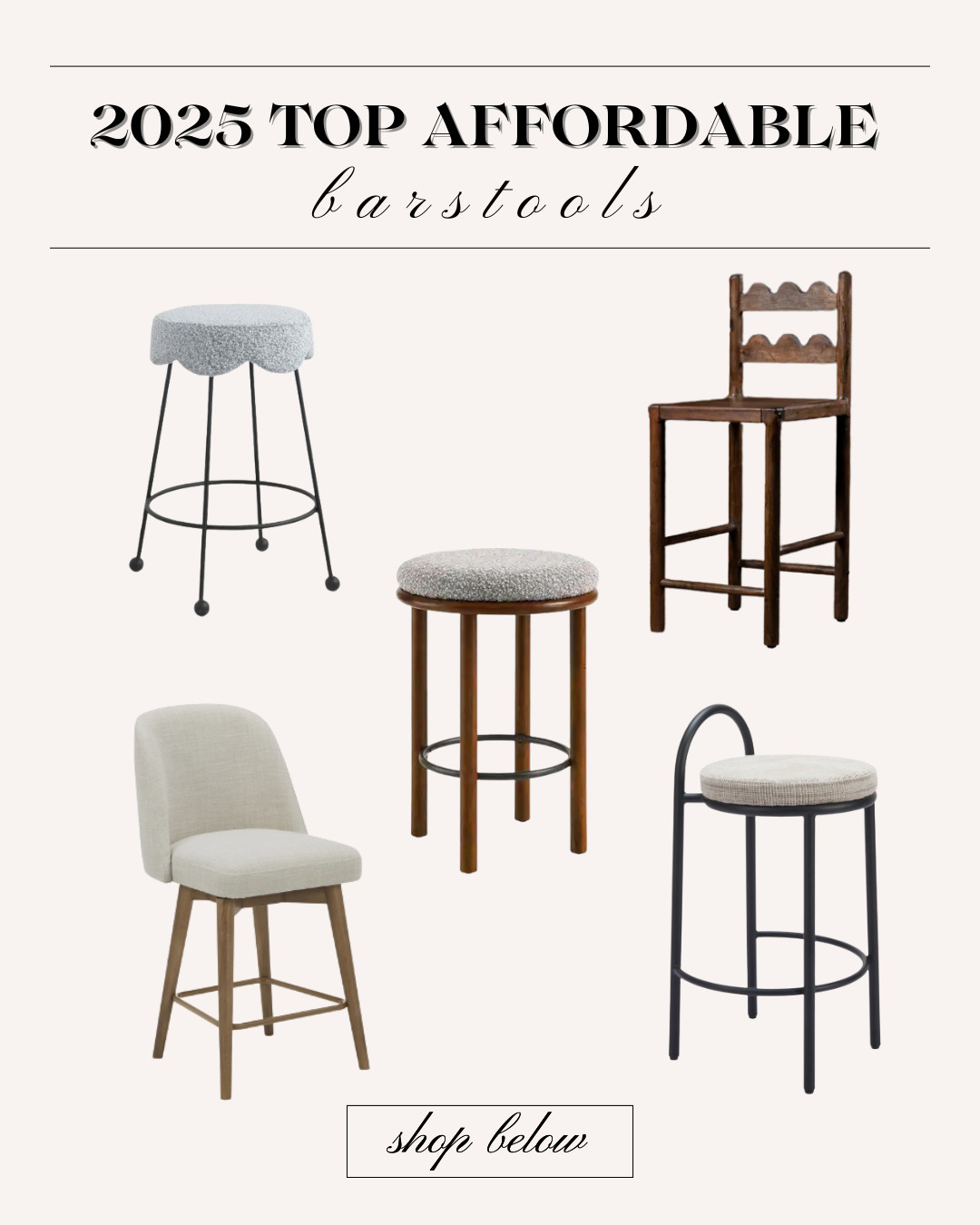 Affordable barstool round up! Our favorites from this year that we purchased and used for home staging!

barstools, vintage, swivel, upholstered, linen, boucle, iron, black barstool, wood barstool, stool, kitchen seating, island seating, bar stool 

 #LTKHome