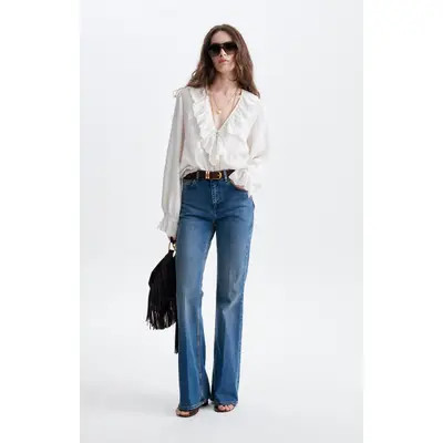 Vanessa Bruno Helea V-Neck Ruffled Blouse in Ecru at Nordstrom, Size X-Small | Nordstrom