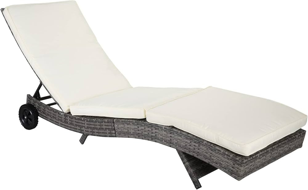 Outsunny Wicker Chaise Lounge Chair Outdoor PE Rattan Cushioned Patio Sun Lounger with 5-Level Ad... | Amazon (US)