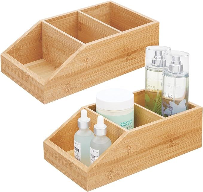 mDesign Bamboo Wood Compact Bathroom Storage Organizer Bin Box - 3 Divided Sections - Cabinets, S... | Amazon (US)