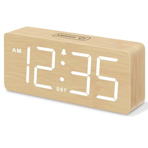 DreamSky Wooden Digital Alarm Clock for Bedroom - Desk Clocks for Living Room with Large Numbers, Dimmer, Loud Alarm for Heavy Sleepers with Volume Control, DST, Office Wood Decor (Plug in Clock) | Amazon (US)