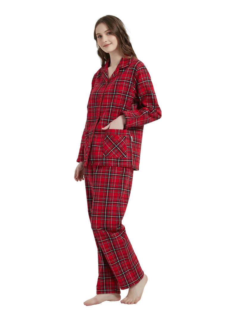 GLOBAL Women's 100% Cotton Flannel Pajama Set - Cozy Winter 2-Piece Loungewear with Button-Down T... | Walmart (US)