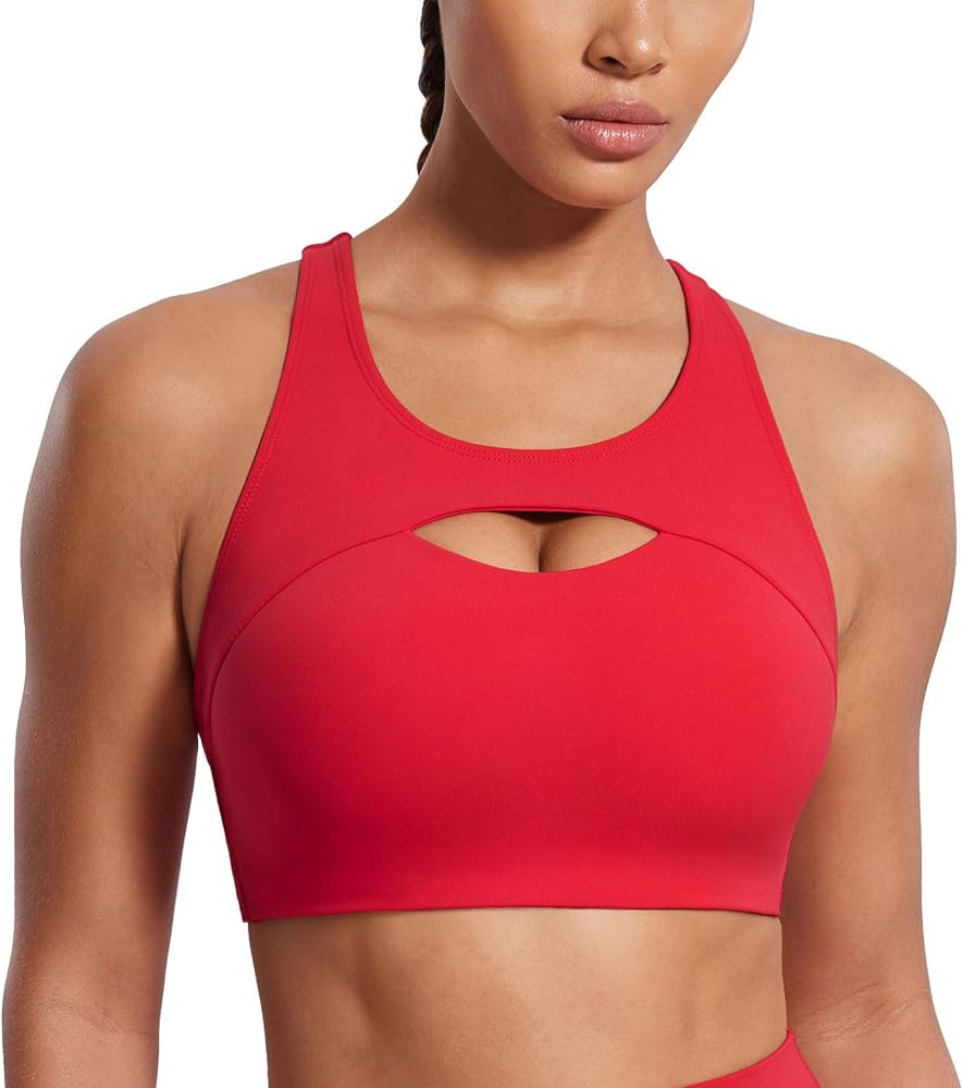 SYROKAN Hollow Out Breathable Sports Bras for Women Molded Cup Training Racerback Bra Medium Impa... | Amazon (US)