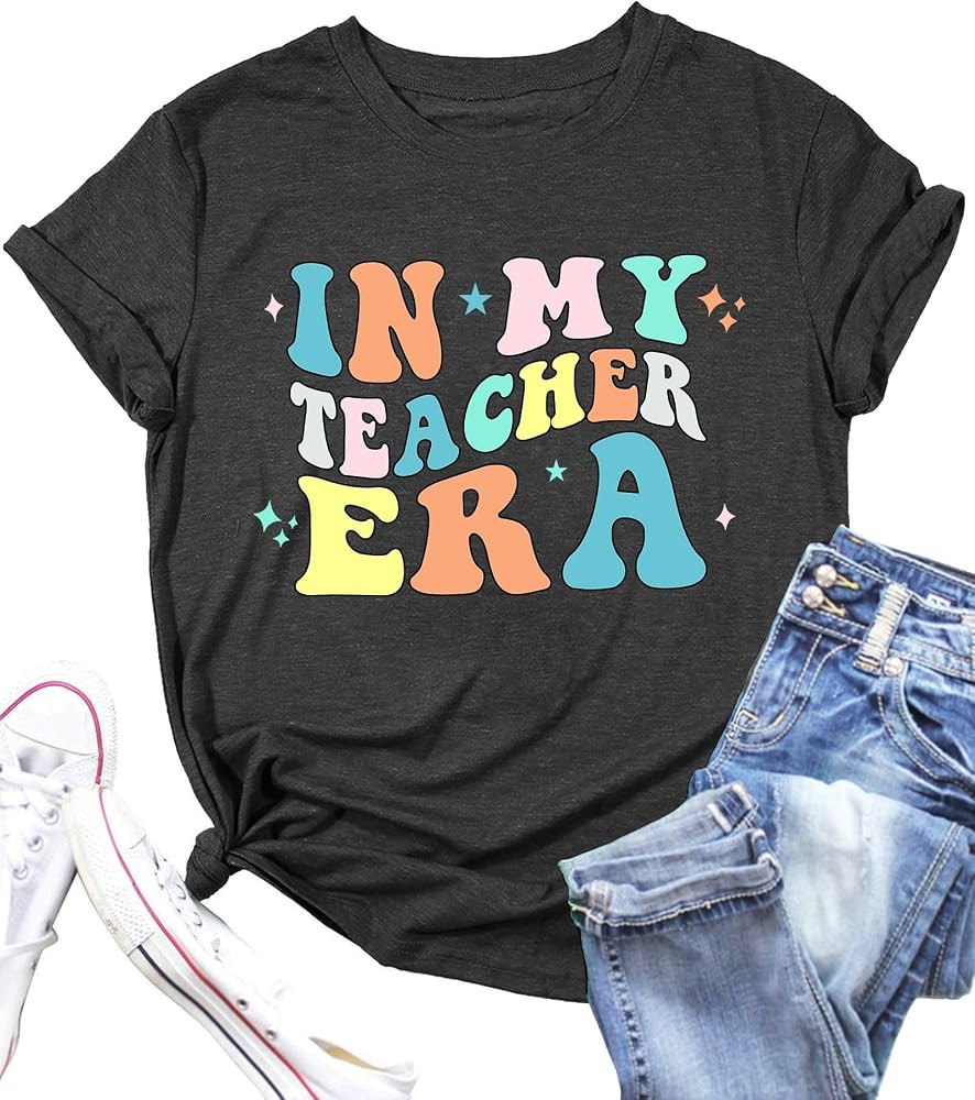 Teacher Shirts Women Funny Teach Printed Graphic Tshirt Short Sleeve T-Shirt Blouse Teacher Gifts... | Amazon (US)