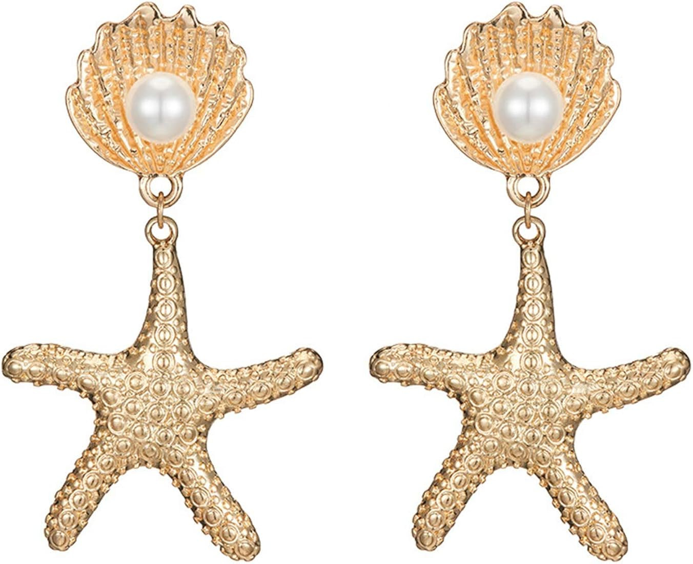 DOUBNINE Boho Starfish Shell Earrings Star Gold Dangle Women Beach Ocean Summer Jewelry Gift | Amazon (US)
