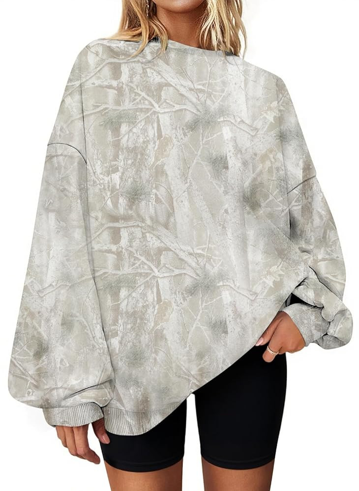 Camo Sweatshirt Women Oversized Graphic Maple Leaf Print Crewneck Sweatshirts Long Sleeve Fall Wi... | Amazon (US)