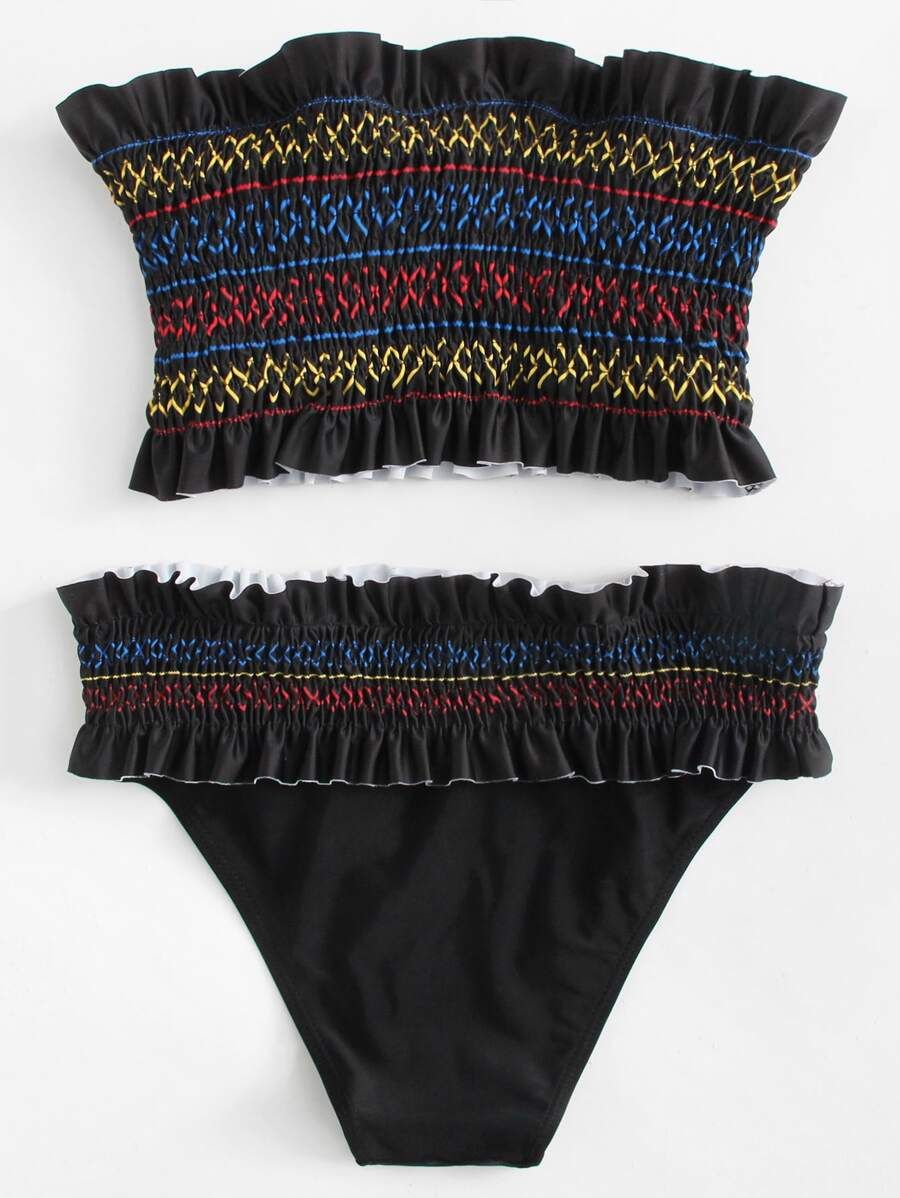Shirred Bandeau Bikini Set | SHEIN