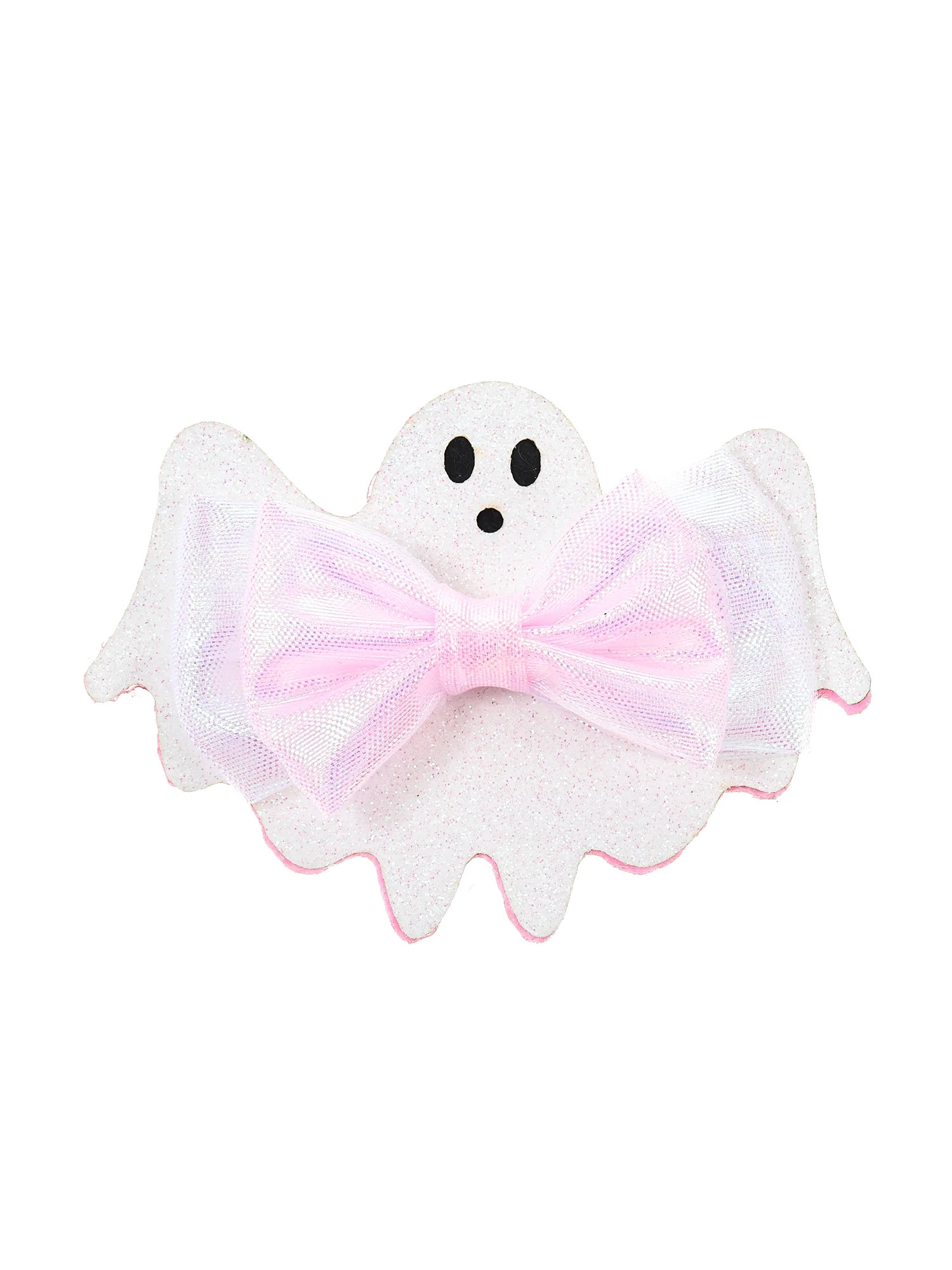 Way to Celebrate Halloween Ghost Hair Clip, White Sparkle with Pink Bow, 1 Piece | Walmart (US)