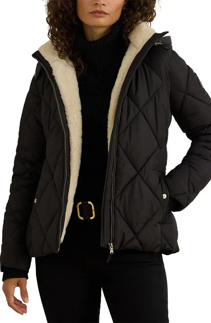 Diamond Puffer Coat with Faux Shearling Lining | Nordstrom