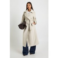 Womens Belted Wool Blend Coat - Beige - 12 | boohoo (US & Canada)