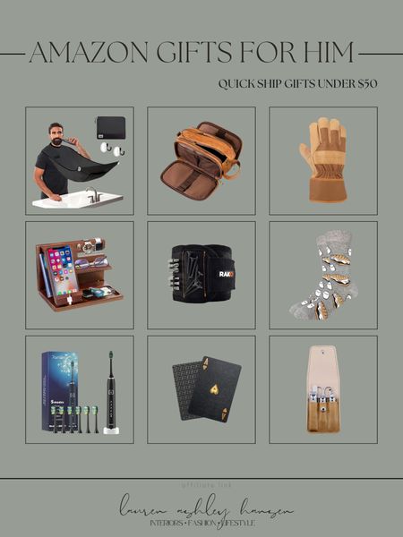 Amazon gift ideas for him! All of these quick ship gift ideas are under $50 and perfect for any man! Travel bag, technology docking station, playing cards, socks, and more! 

#LTKmens #LTKfindsunder50 #LTKGiftGuide