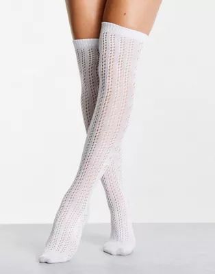 ASOS DESIGN pointelle knee high socks in white | ASOS (Global)