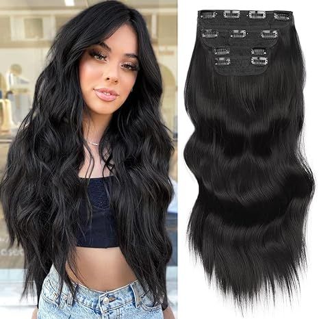Deethens 4PCS Clip in Beach Wavy Hair Extensions 20 Inches Long Synthetic Hairpieces Bouncy Curly... | Amazon (US)