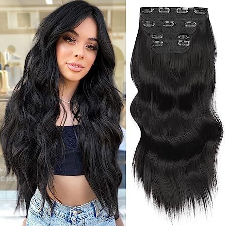 Deethens 4PCS Clip in Beach Wavy Hair Extensions 20 Inches Long Synthetic Hairpieces Bouncy Curly... | Amazon (US)