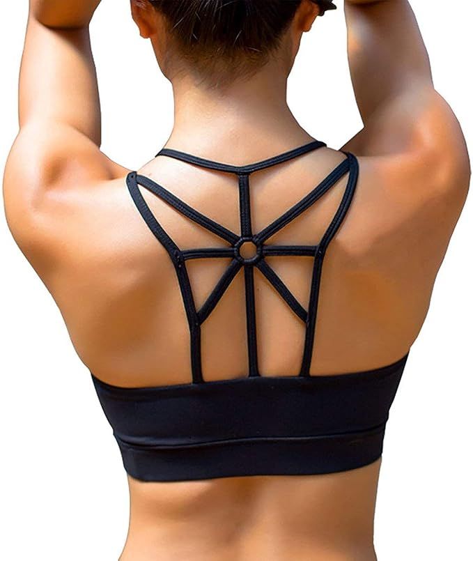 YIANNA Sports Bras for Women Cross Back Padded Sports Bra Medium Support Workout Running Yoga Bra | Amazon (US)
