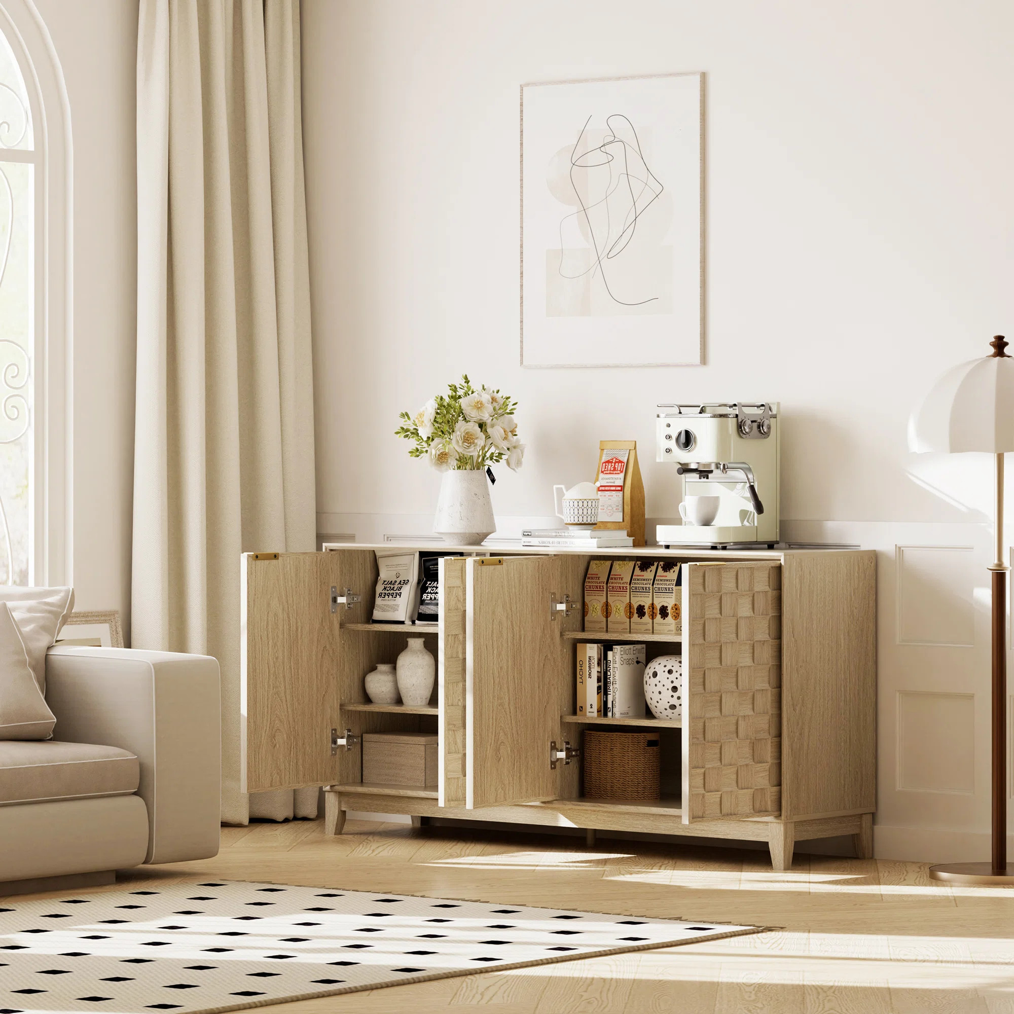 60'' Wide Sideboard Buffet with Solid Wood Legs and Adjustable Shelves | Wayfair North America