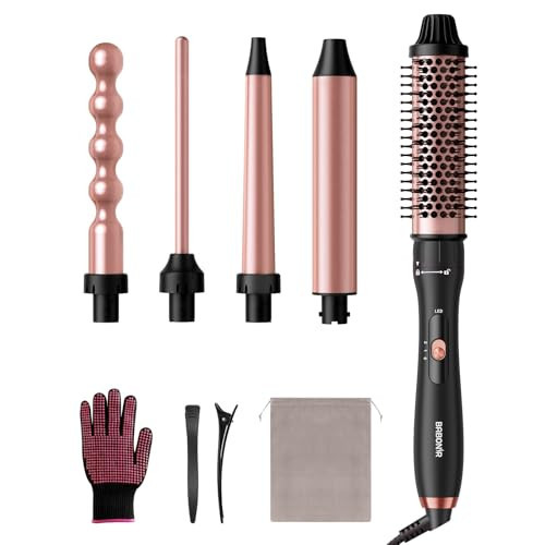 5 in 1 Curling Wand Set, Multi Hair Styler with Thermal Curling Brush and 4 Interchangeable Ceramic Curling Wand (0.35"-1.25"), Glove, Clips, Dual Voltage Hair Wand Curling Iron, Gifts for Women | Amazon (US)