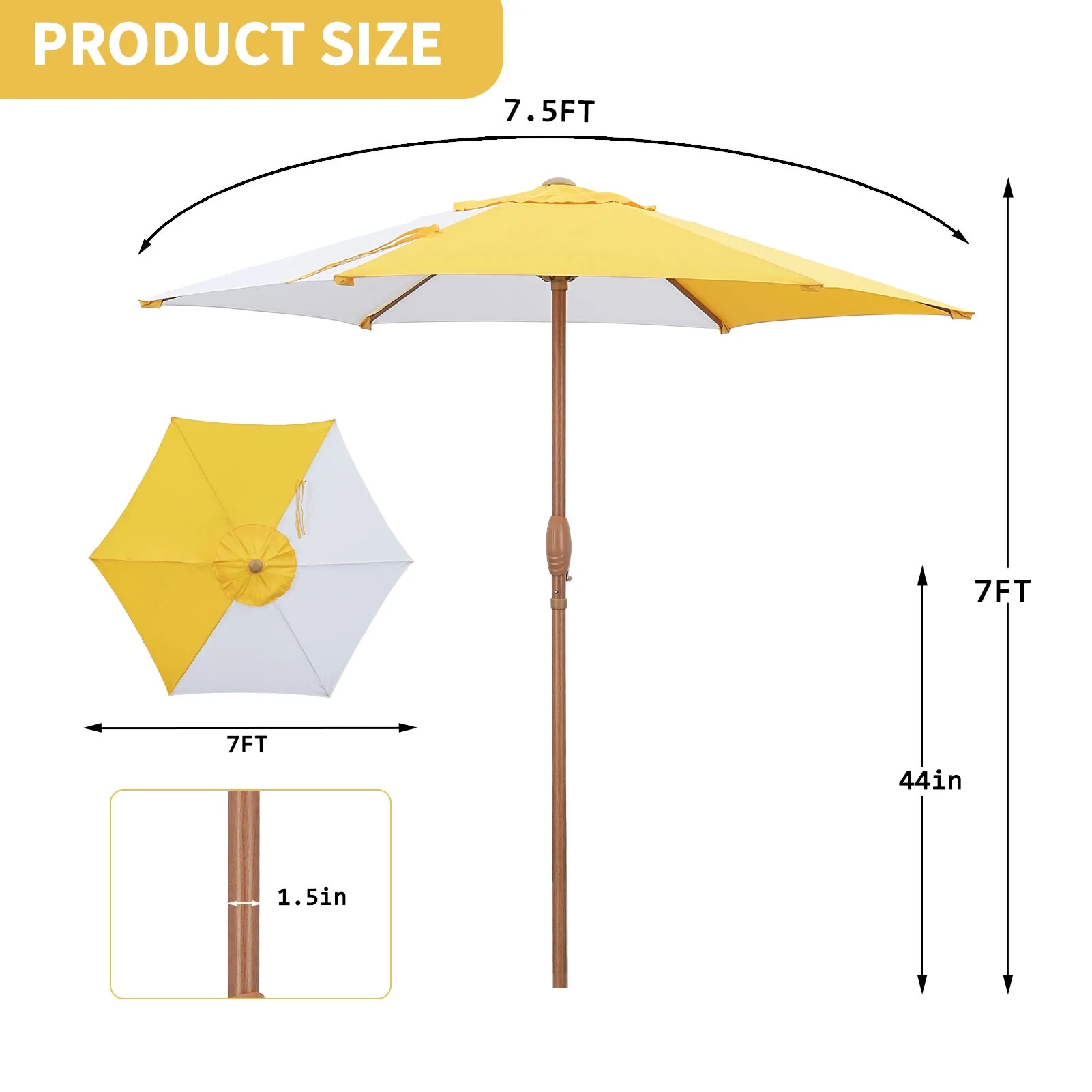 Ainfox 7.5ft Patio Umbrella,Outdoor Beach Portable Table Market Umbrella Waterproof UV-proof,Yell... | Walmart (US)