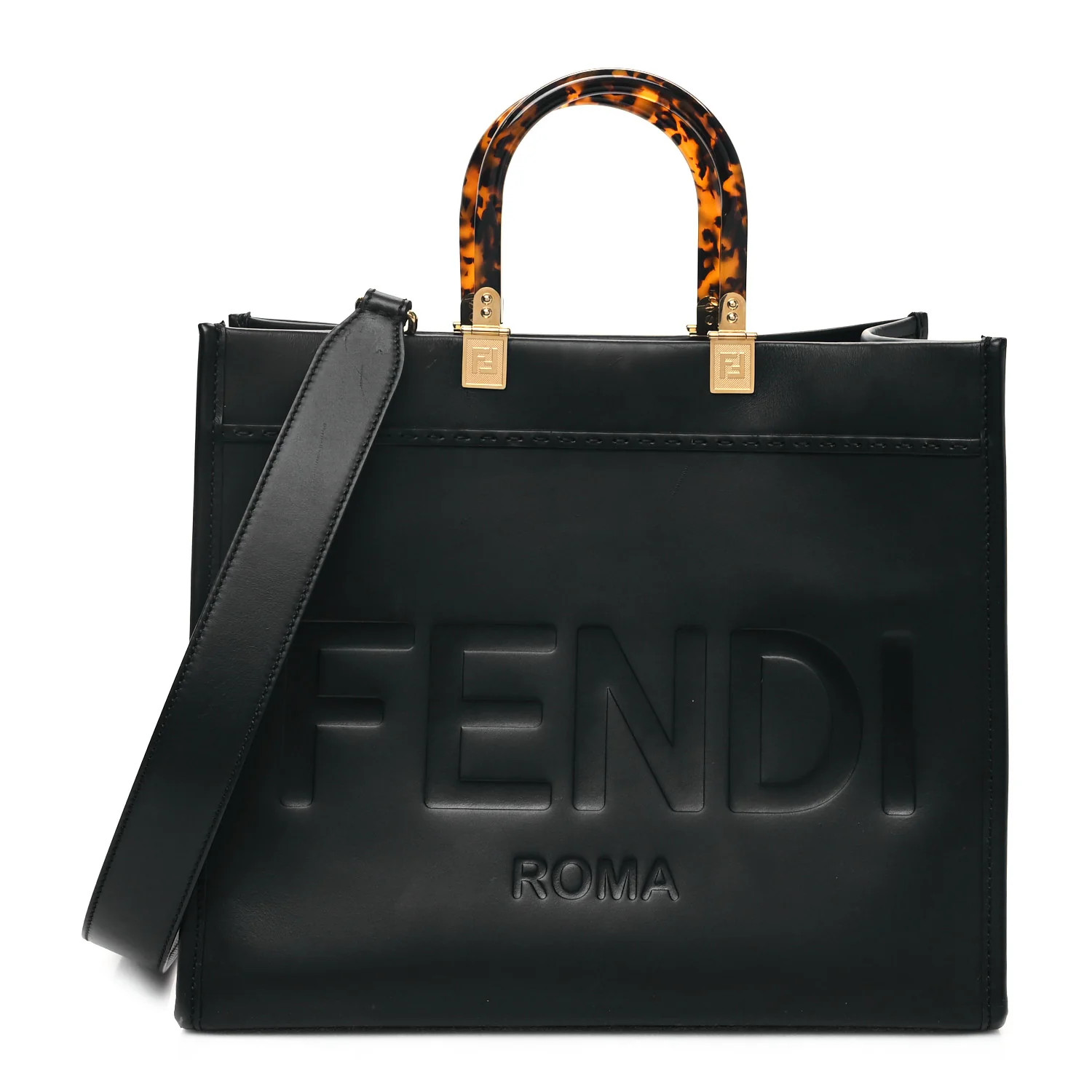 Vitello King Plexiglass Medium Fendi Sunshine Shopper Tote Black | FASHIONPHILE (US)
