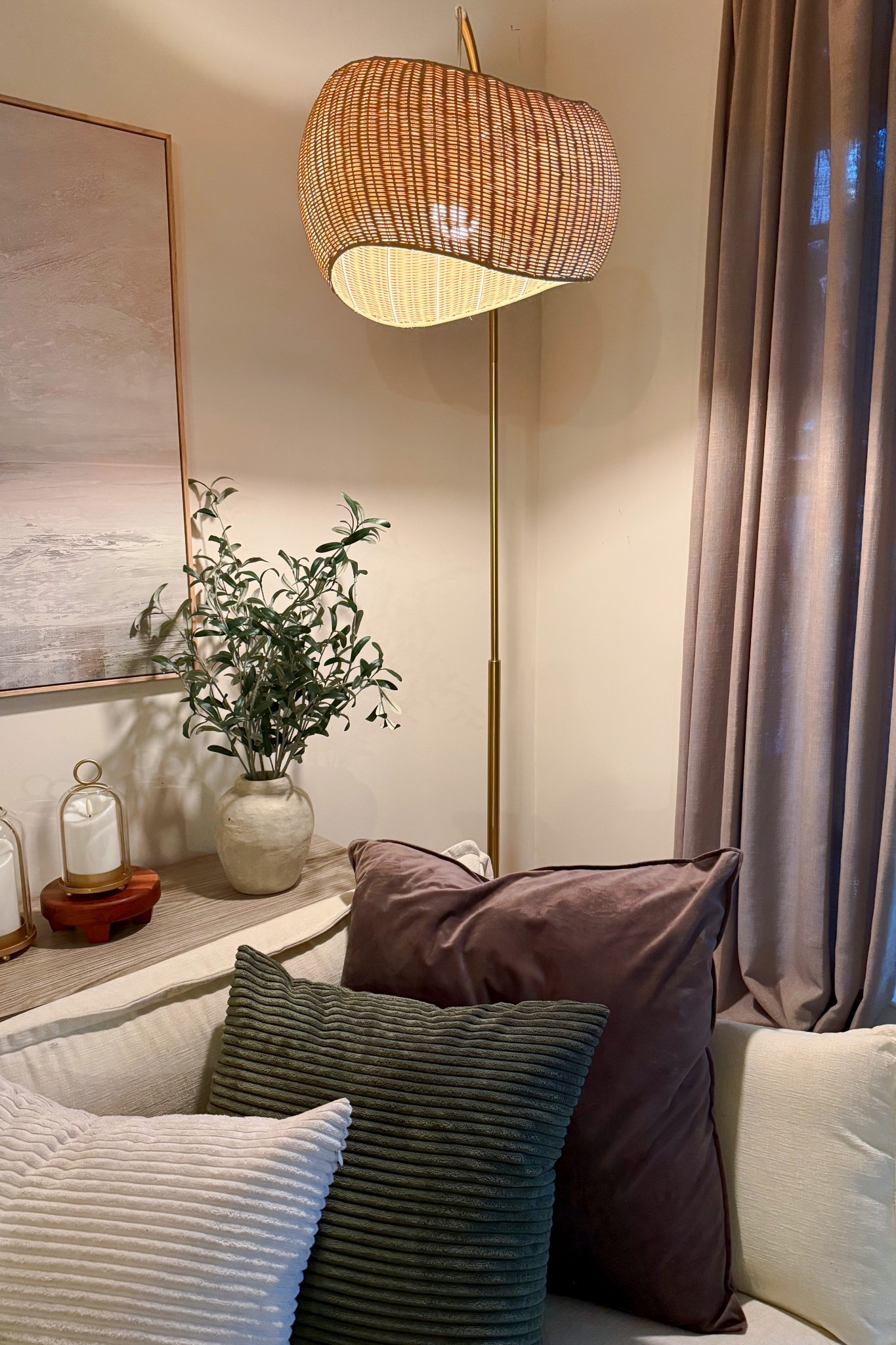 modern organic home, neutral home decor, cozy living room, earthy tones decor, warm minimalist, organic modern style, calming home aesthetic, neutral layered textures, elevated cozy space, soft ambient lighting