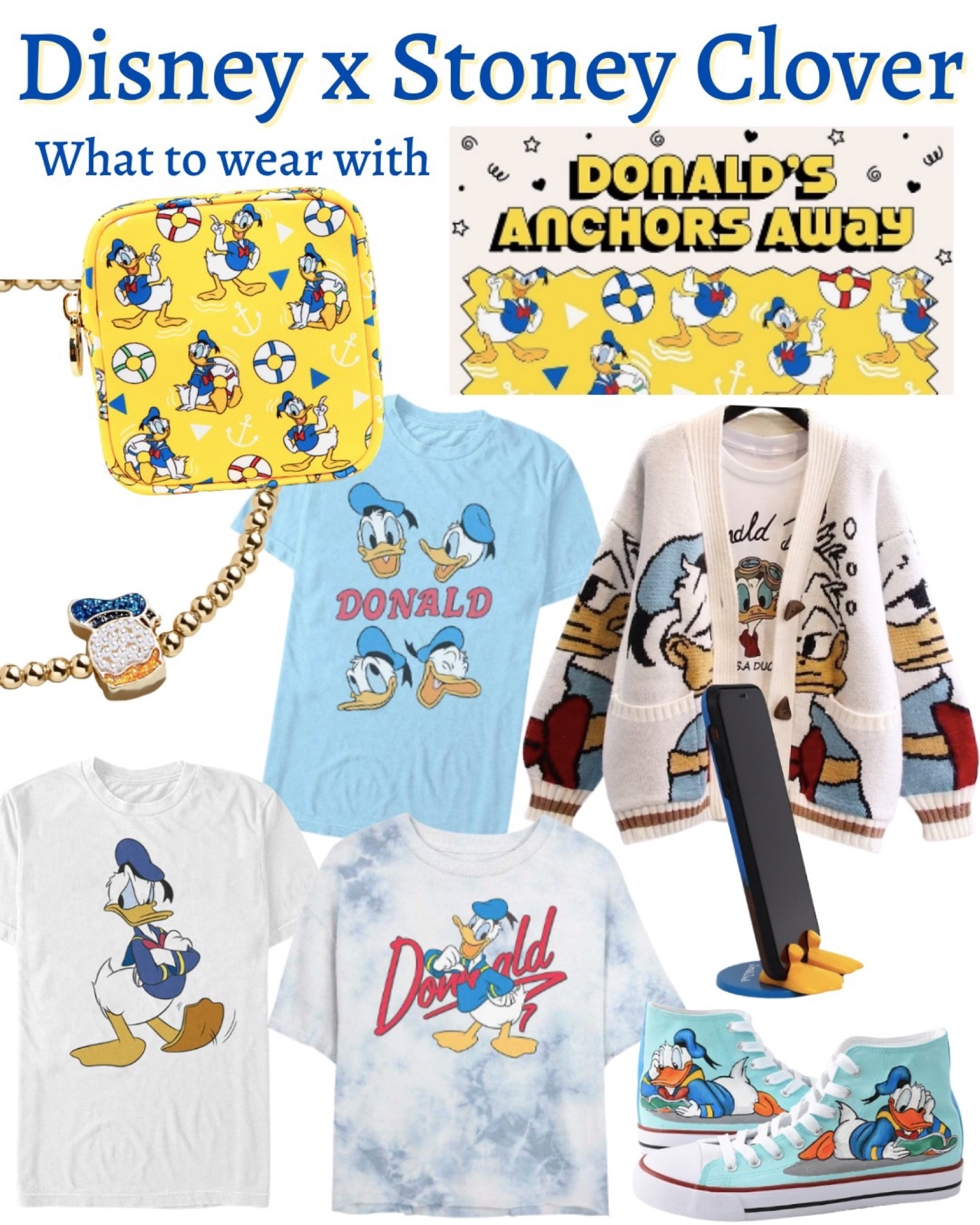 Stoney Clover x Disney Mickey & Friends 💛 Donald Duck print 🦆 Disney outfit, Disney vacation outfit, vintage Disney sweater, graphic tee, phone stand, gold beaded bracelet, converse sneakers 

#LTKFind #LTKtravel #LTKfamily