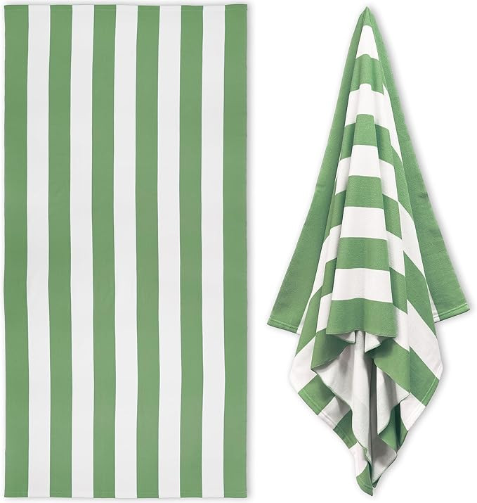 Amazon.com: HENBAY Large Oversized Beach Towel - 35 x 70 Inch Microfiber Pool Towel, Green Stripe... | Amazon (US)