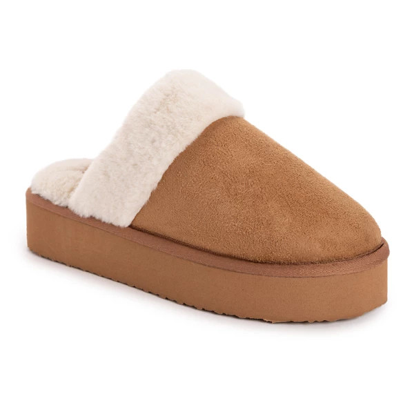 Women's MUK LUKS Microsuede Platform Scuff Slippers XLarge Chestnut | Scheels