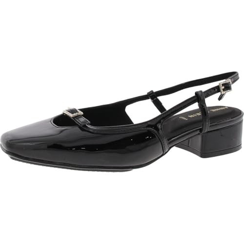 Anne Klein Women's Natalie Slingback Flat, Black Patent, 9.5 M | Amazon (US)