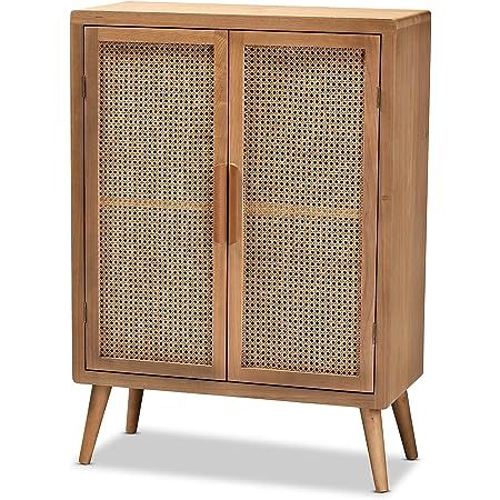 Baxton Studio Mid-Century Brown Oak Finished Wood and Rattan Storage Cabinet | Amazon (US)