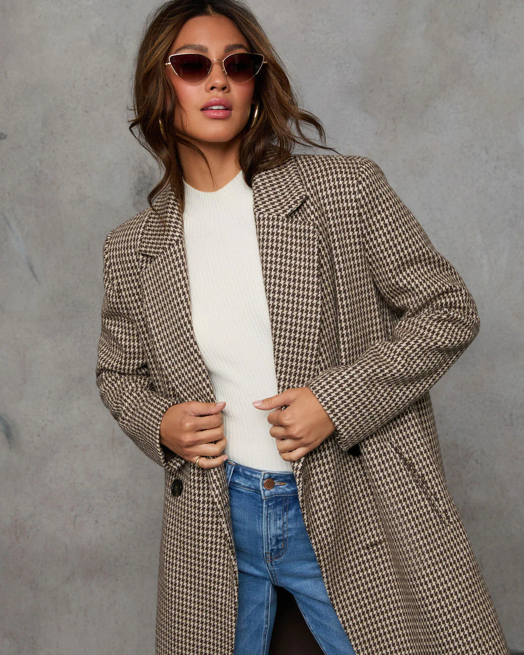 Keep It Chic Houndstooth Print Trench Coat | VICI
