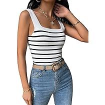 SOLY HUX Women's Striped Print Knit Tank Top Square Neck Sleeveless Slim Fit Summer Tops | Amazon (US)