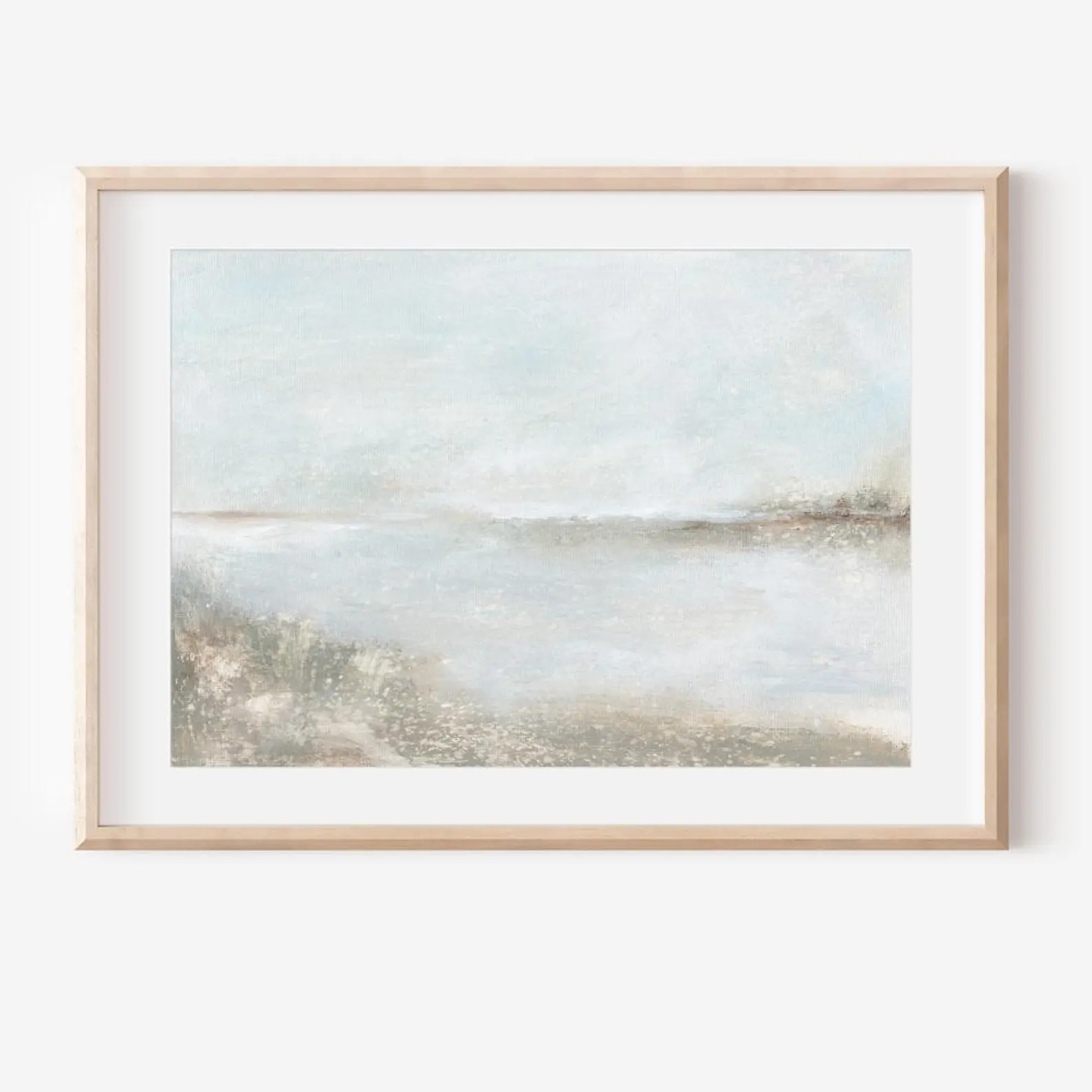 Restore - Muted Earth Tone Landscape Wall Art Print, Large Neutral Blue Gray Green Abstract Shore... | Etsy (US)