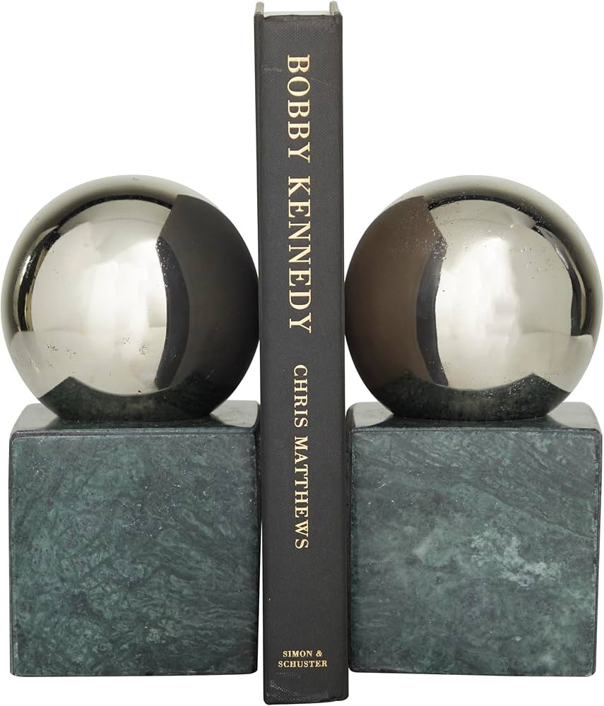 CosmoLiving by Cosmopolitan Marble Orb Bookends, Set of 2 4" W, 7" H, Silver | Amazon (US)