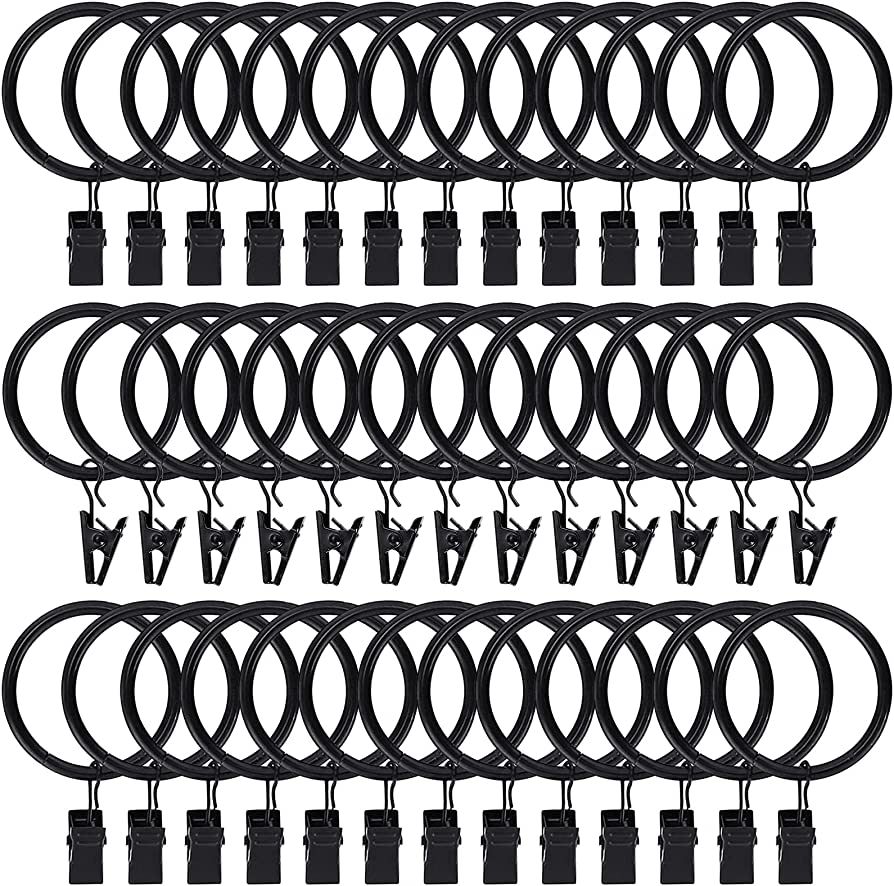 40pcs Curtain Rings with Clips Hooks 1.5 inch Rustproof Matte Metal Stainless Steel Drapery Rings... | Amazon (US)