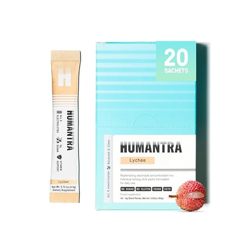 Humantra Hydration Packets | Zero Calorie, Zero Sugar Electrolyte Hydration Multiplier w/Essential Minerals & 6 Electrolytes | Electrolytes Powder (20 Count, Lychee) | Amazon (UK)